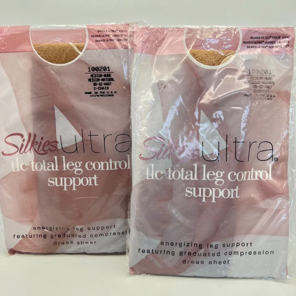 2 Silkies Ultra TLC Dress Sheer Nylons Medium Size UK 38-42 Nude VTG 2004